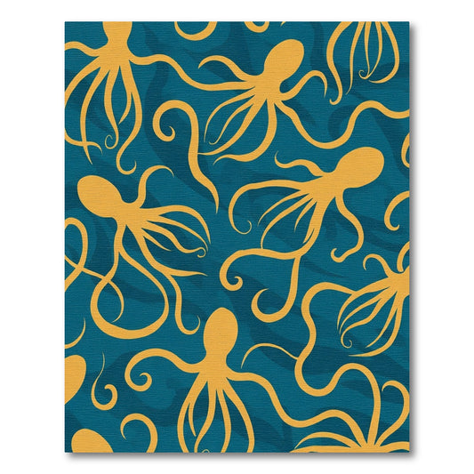 Golden Octopus Ocean Swirl Rug