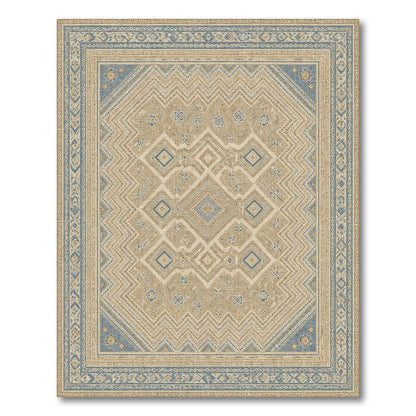Distressed Blue Geometric Vintage Area Rug