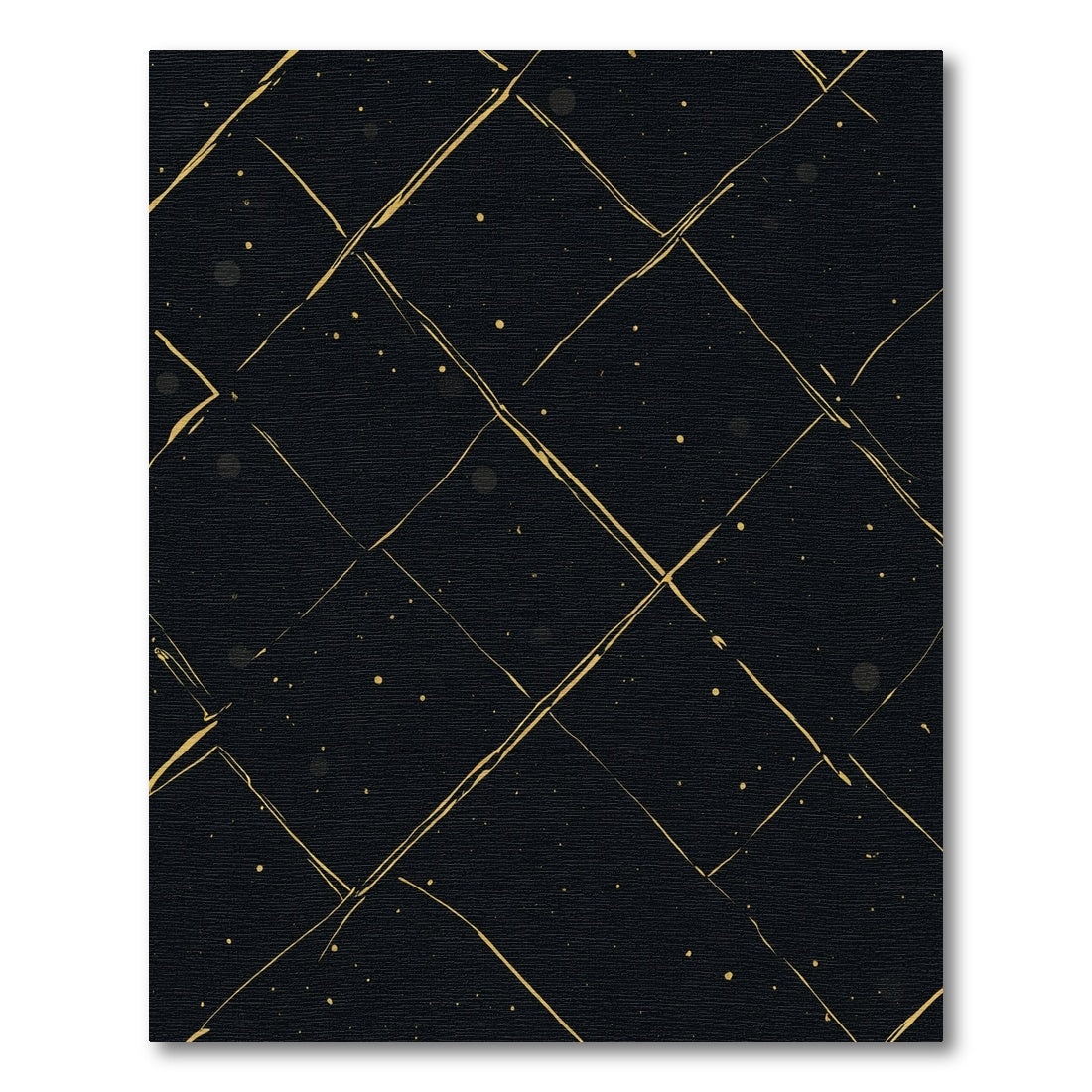 Golden Diagonal Grid Galaxy Splatter Rug