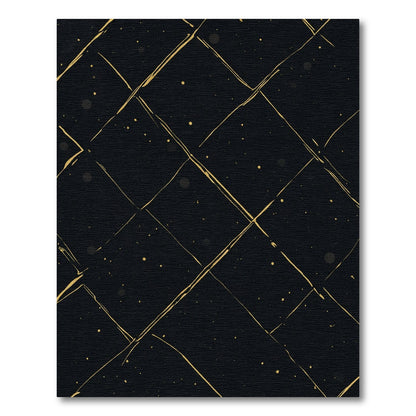 Golden Diagonal Grid Galaxy Splatter Rug