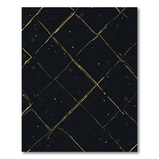 Golden Diagonal Grid Galaxy Splatter Rug