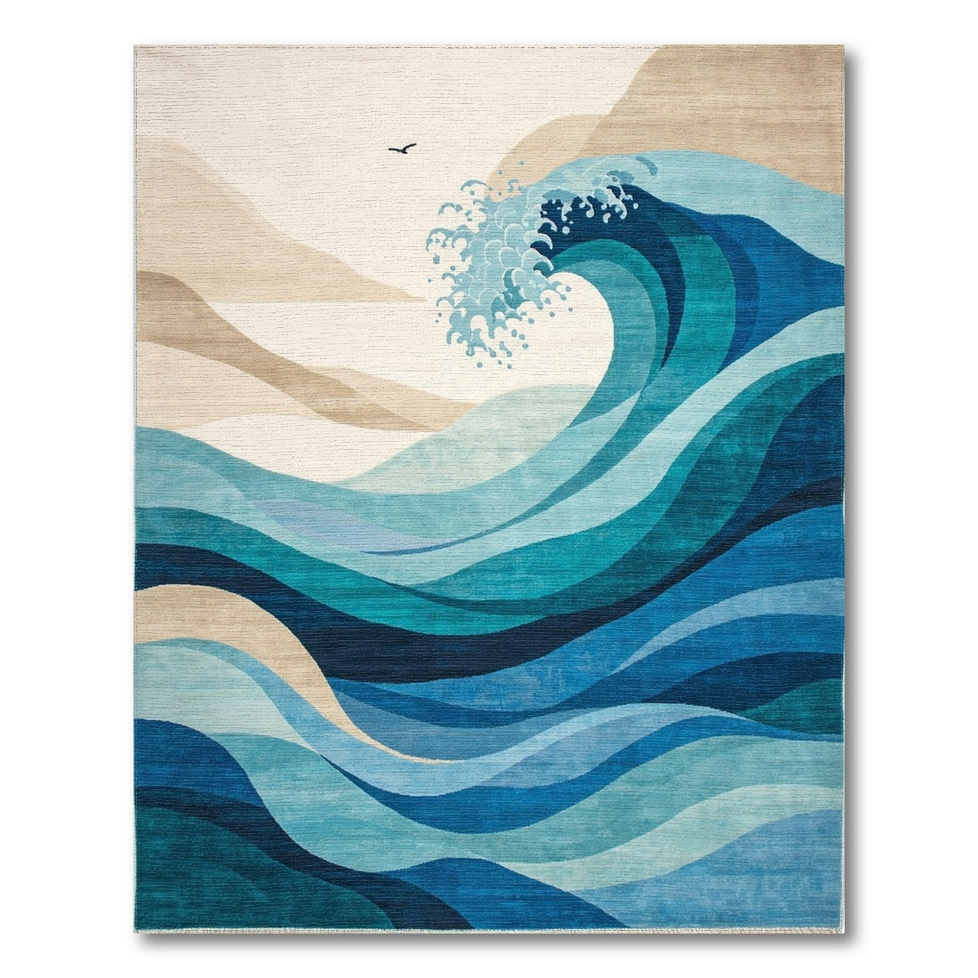 Abstract Teal Crashing Waves Rug