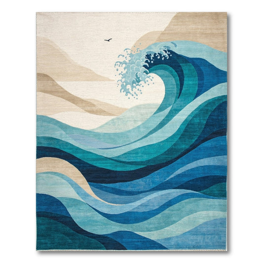 Abstract Teal Crashing Waves Rug