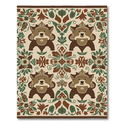 Cozy Brown Bear Folk Art Rug