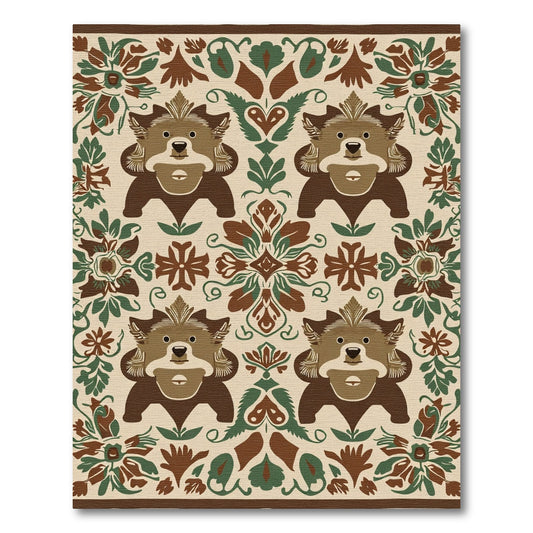 Cozy Brown Bear Folk Art Rug