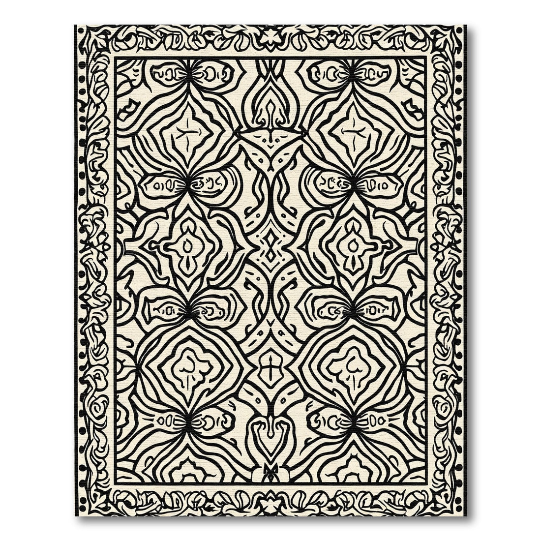 Classic Black Ivory Intricate Outline Rug