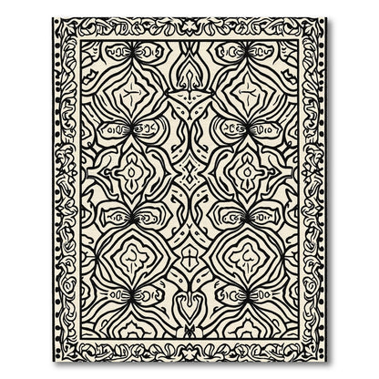 Classic Black Ivory Intricate Outline Rug