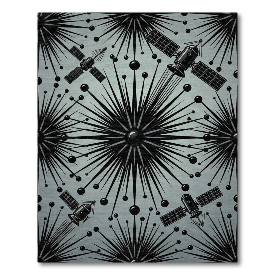Retro Space Satellite Starburst Rug