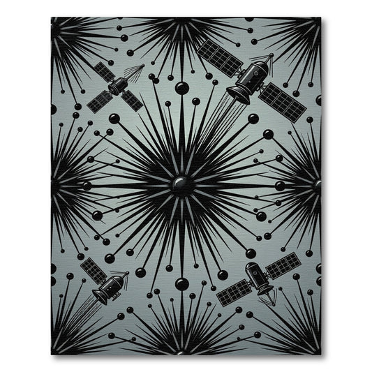 Retro Space Satellite Starburst Rug