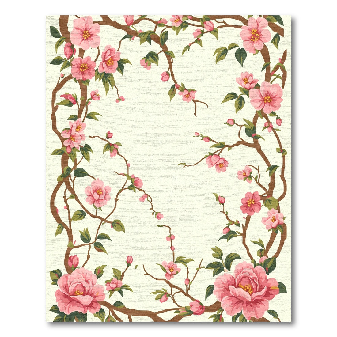 Pink Blossom Branches Cream Background Rug