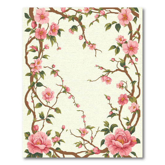 Pink Blossom Branches Cream Background Rug