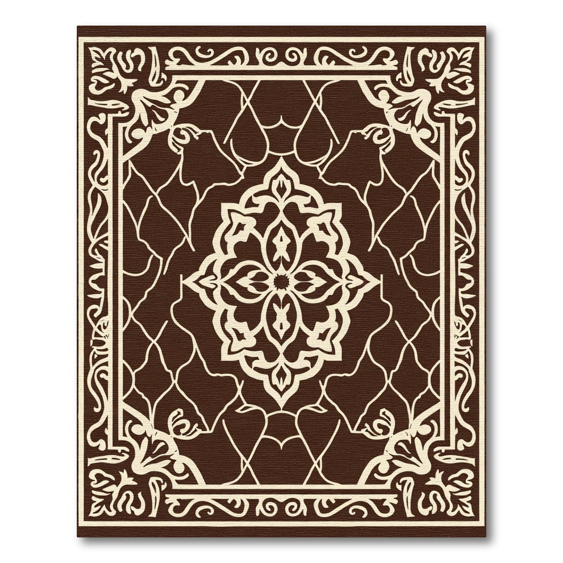 Brown Cream Ornamental Central Medallion Rug