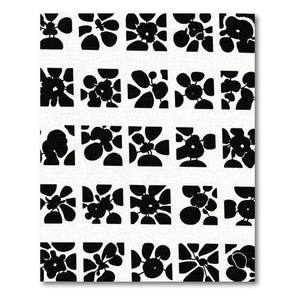 Black White Abstract Floral Squares Rug