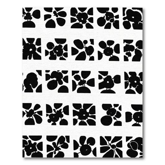 Black White Abstract Floral Squares Rug