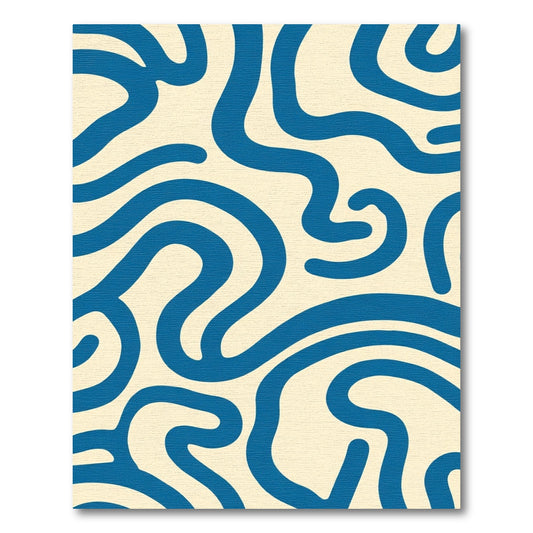 Deep Blue Wavy Organic Abstract Rug