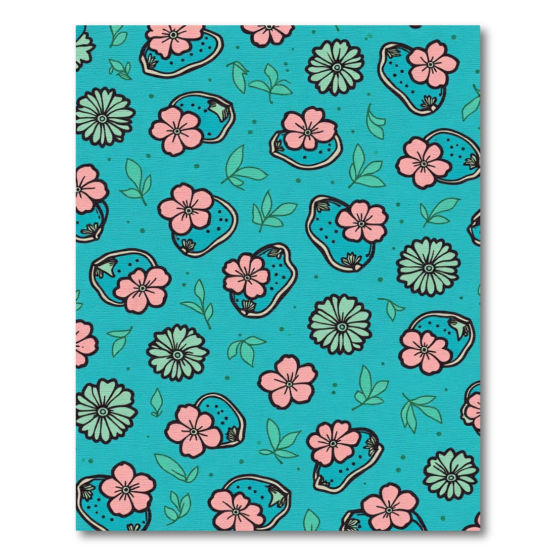 Teal Pink Bloom Leaf Scatter Rug