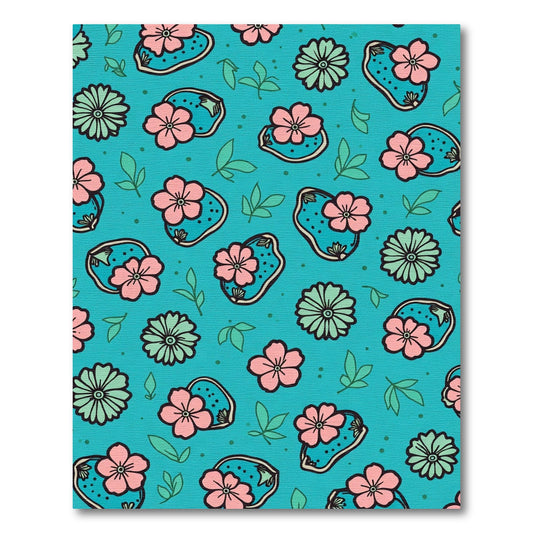 Teal Pink Bloom Leaf Scatter Rug