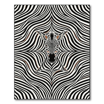 Zebra Face Black White Geometric Area Rug
