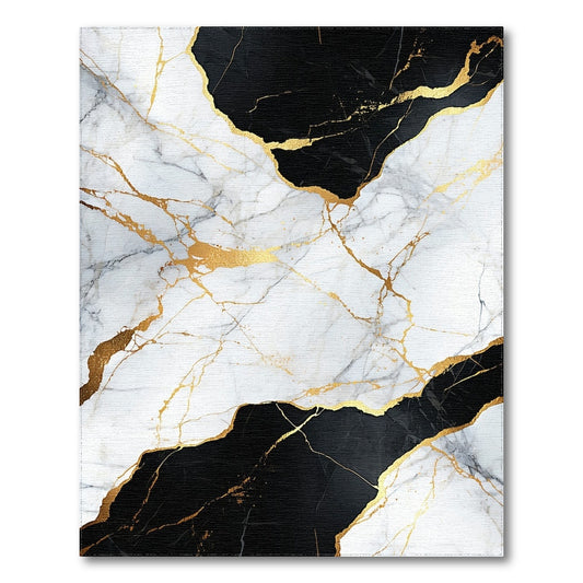 Abstract Area Black White Marble Gold Area Rug