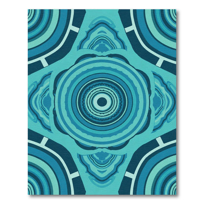 Teal Blue Concentric Circles Abstract Rug