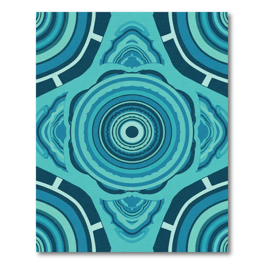 Teal Blue Concentric Circles Abstract Rug