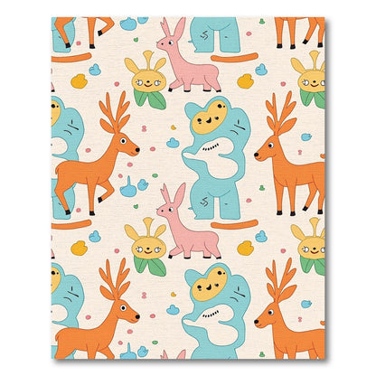 Whimsical Woodland Creature Cartoon Composition Rug