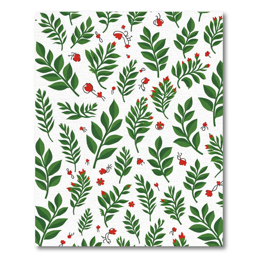 Green Leaf Red Bud Botanical Pattern Rug