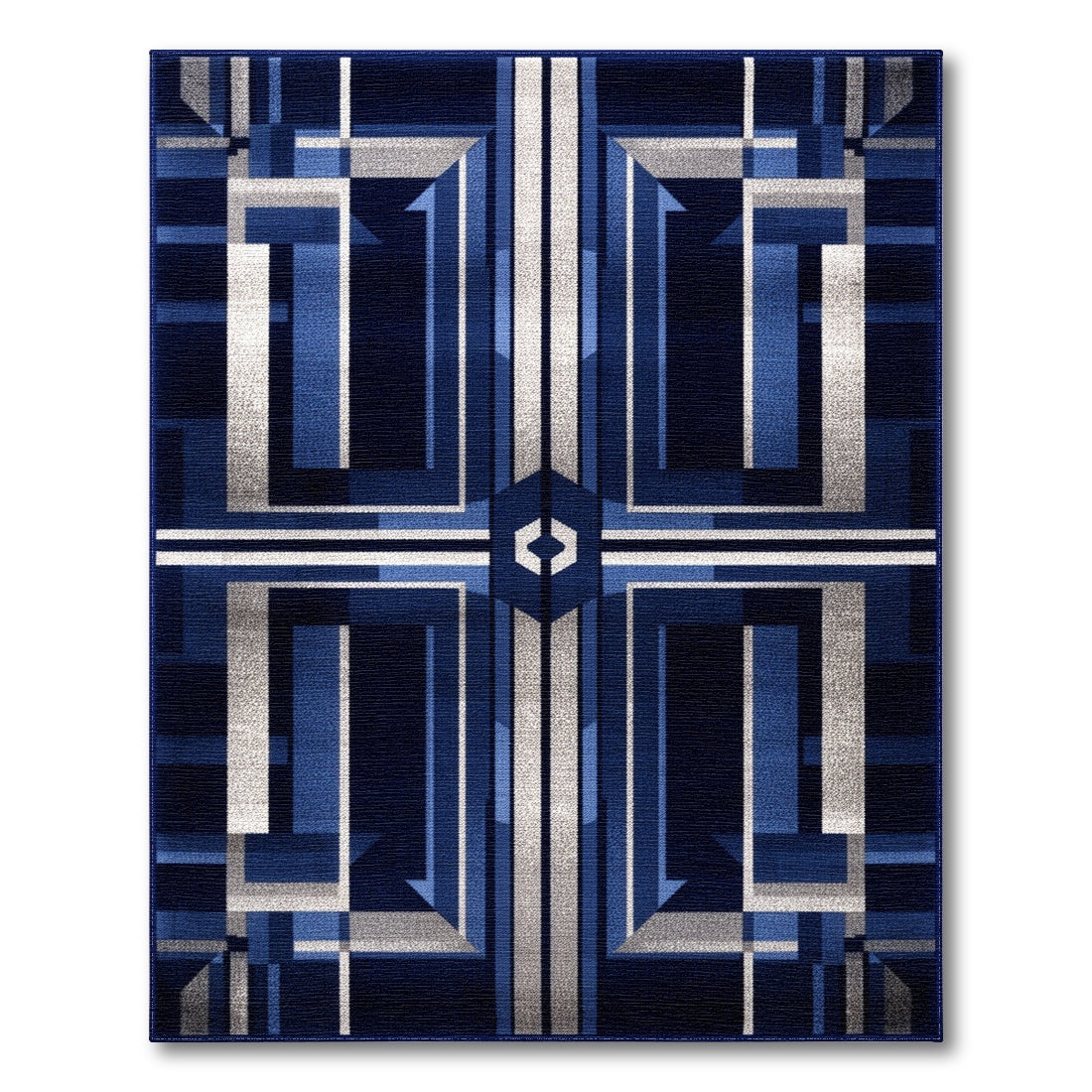 Navy Blue Silver Geometric Area Rug