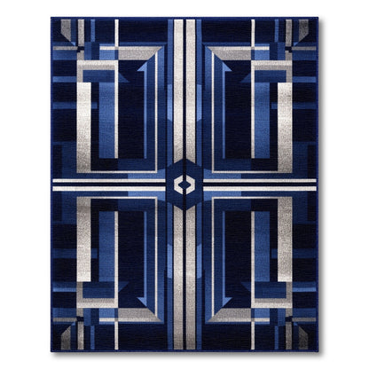 Navy Blue Silver Geometric Area Rug