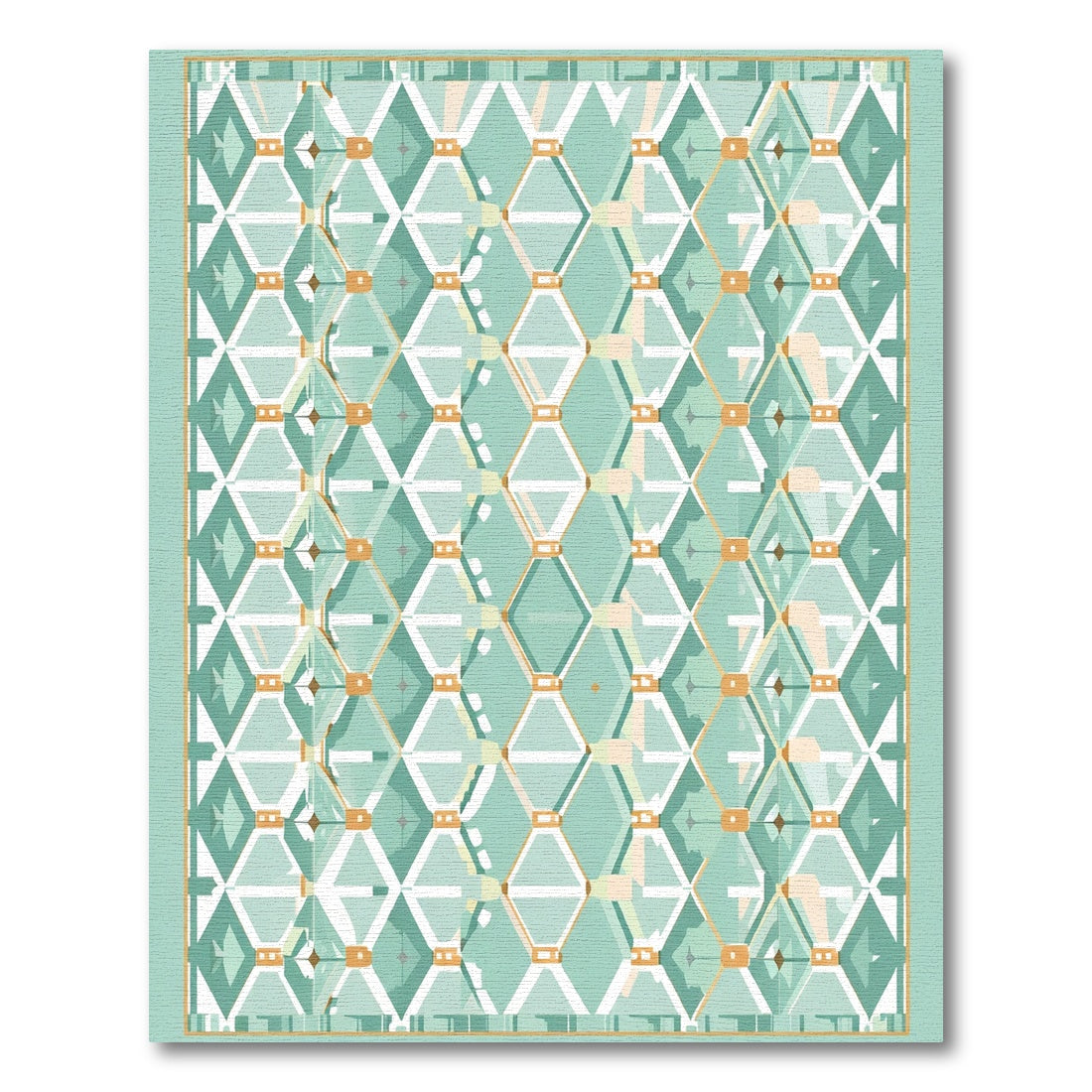 Aqua Geometric Diamond Net Rug