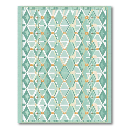 Aqua Geometric Diamond Net Rug