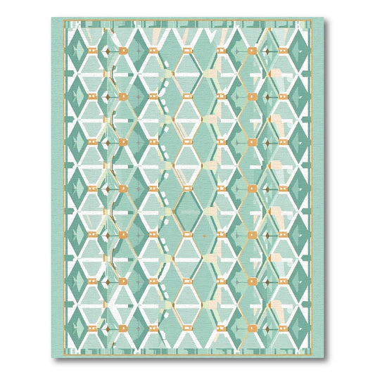 Aqua Geometric Diamond Net Rug