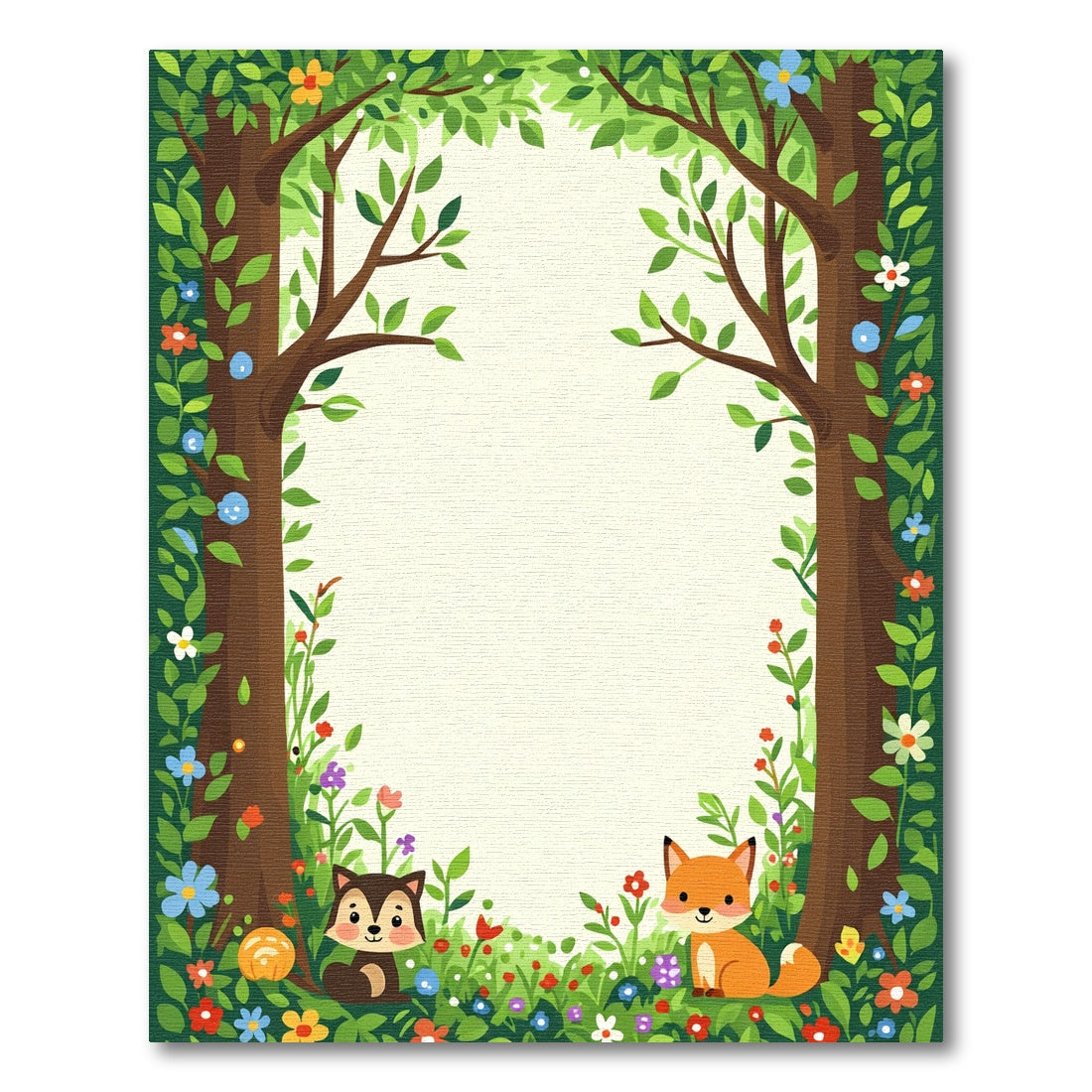 Whimsical Woodland Fox and Critter Scene Rug