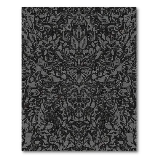 Dark Charcoal Vintage Floral Damask Rug