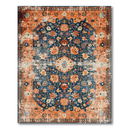 Distressed Orange Floral Vintage Area Rug