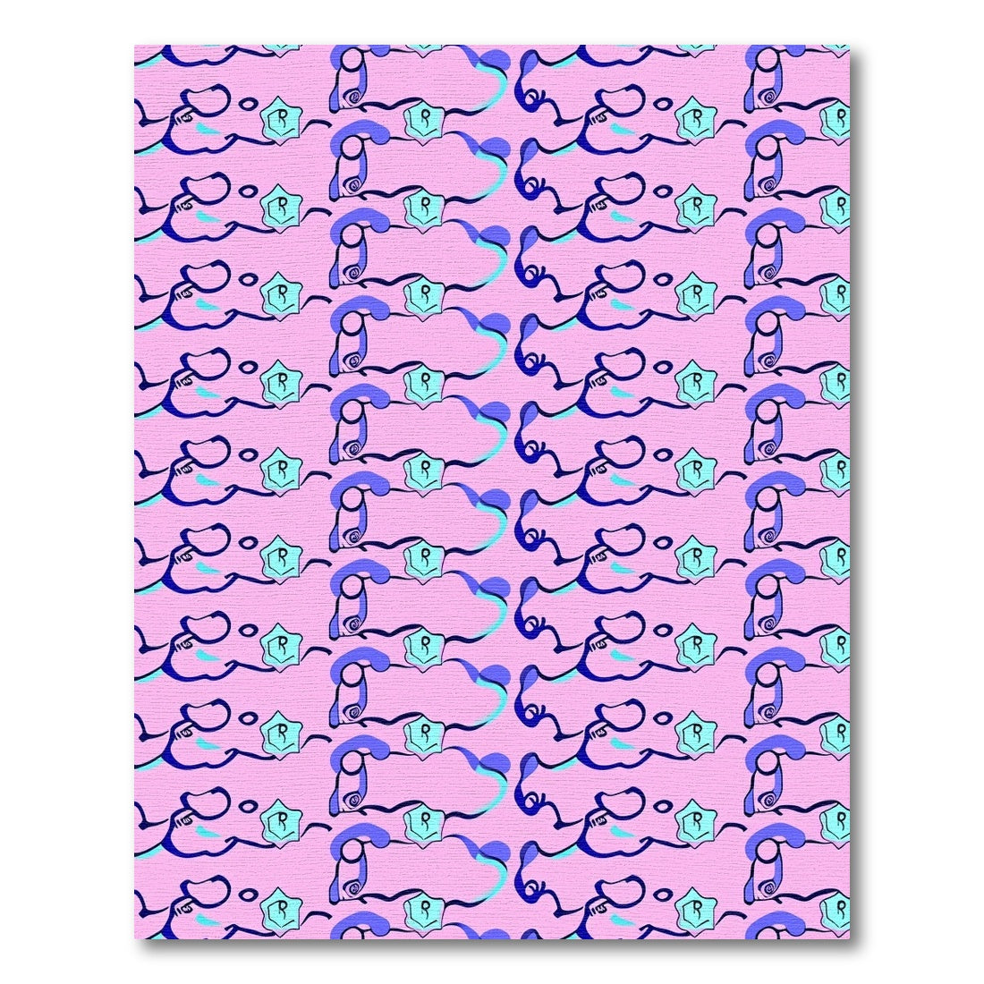 Pink Abstract Swirls Aquamarine Stars Rug