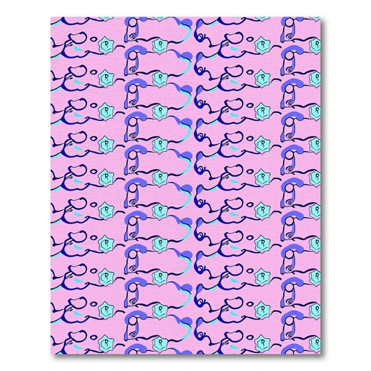 Pink Abstract Swirls Aquamarine Stars Rug
