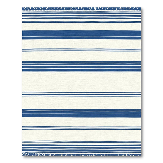 Classic Blue White Horizontal Stripe Rug