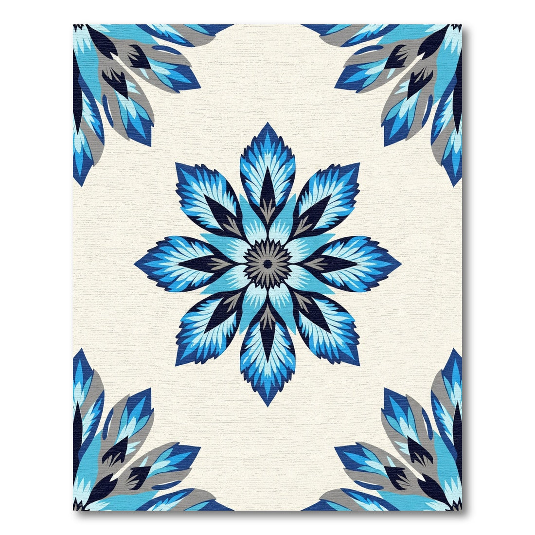Azure Blue Medallion Repeating Floral Rug