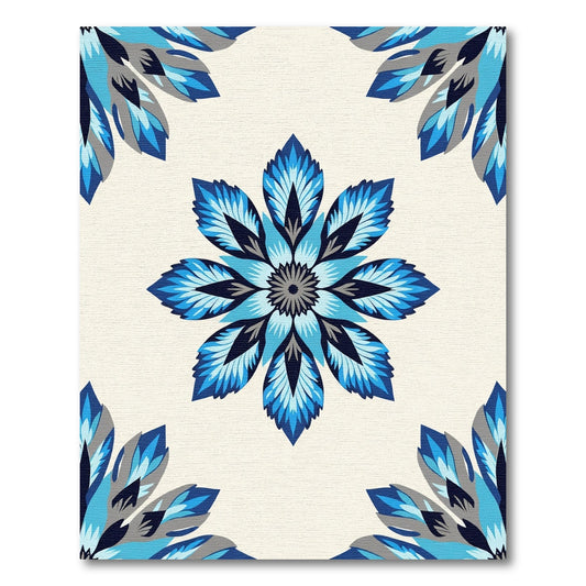 Azure Blue Medallion Repeating Floral Rug