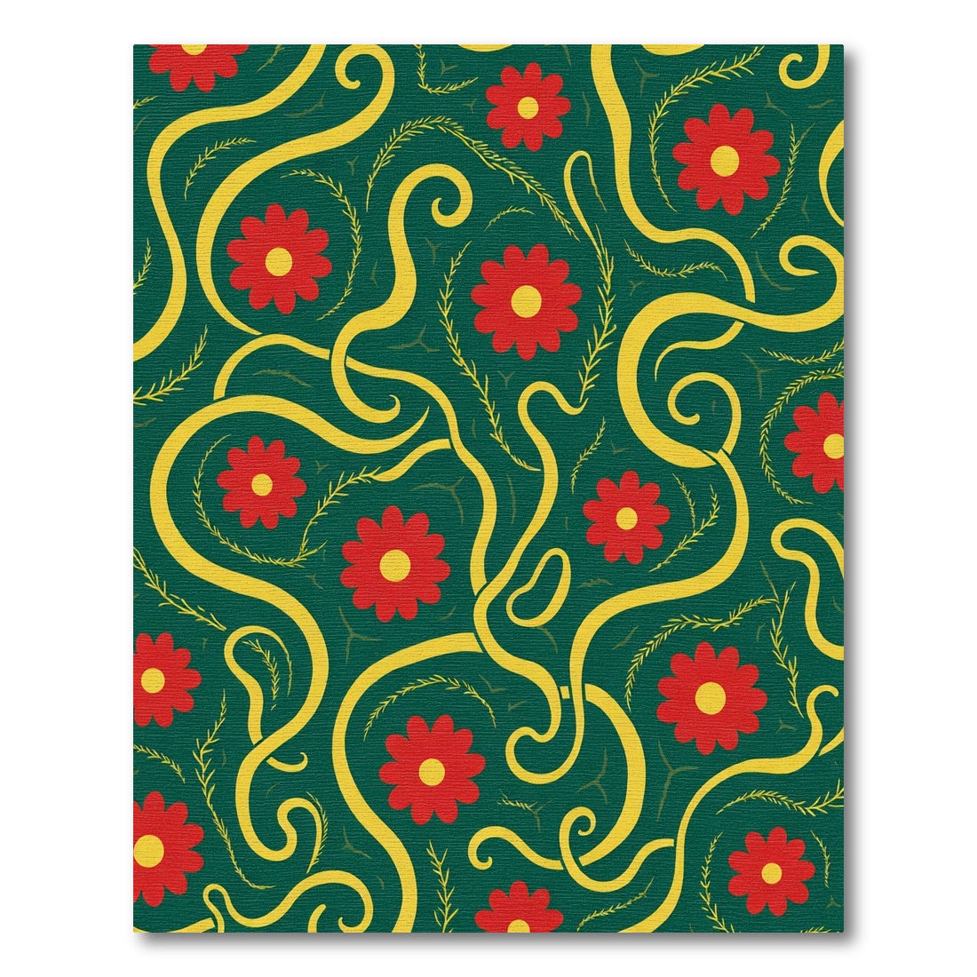 Red Yellow Floral Scroll Rug