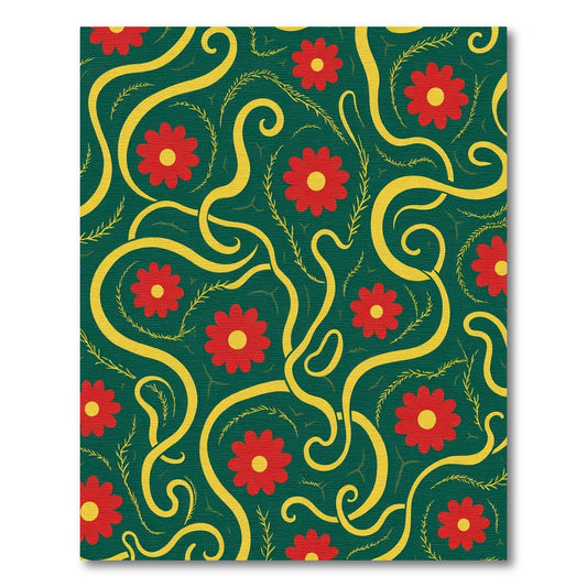 Red Yellow Floral Scroll Rug