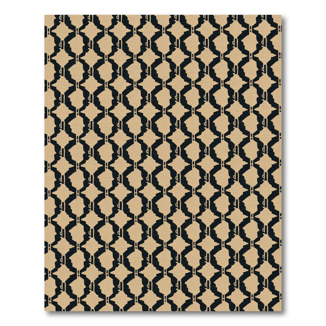 Tan Black Geometric Interlocking Chain Rug