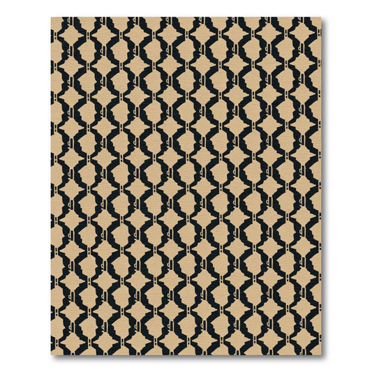 Tan Black Geometric Interlocking Chain Rug