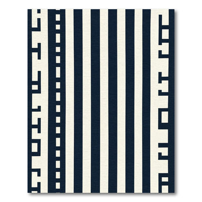 Dark Blue Ivory Bold Stripe Border Rug