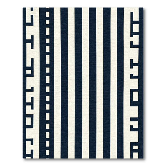 Dark Blue Ivory Bold Stripe Border Rug