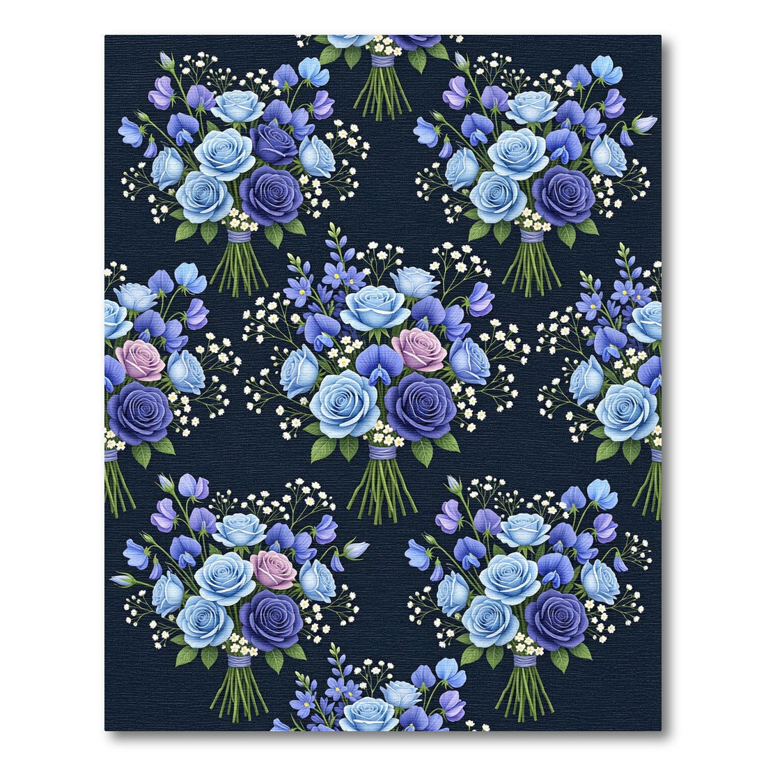 Blue Violet Rose Bouquet Medley Rug