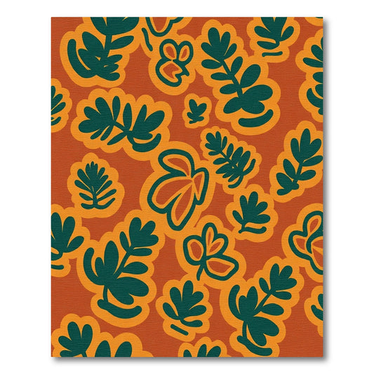 Orange Teal Botanical Abstract Shapes Rug