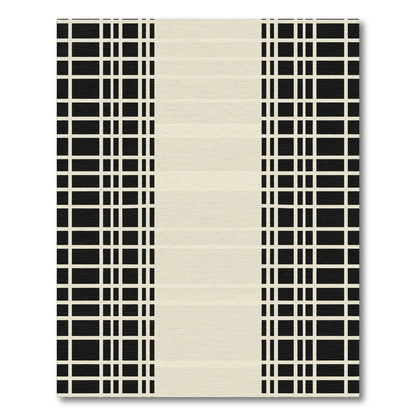 Bold Black White Grid Stripe Rug