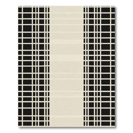 Bold Black White Grid Stripe Rug